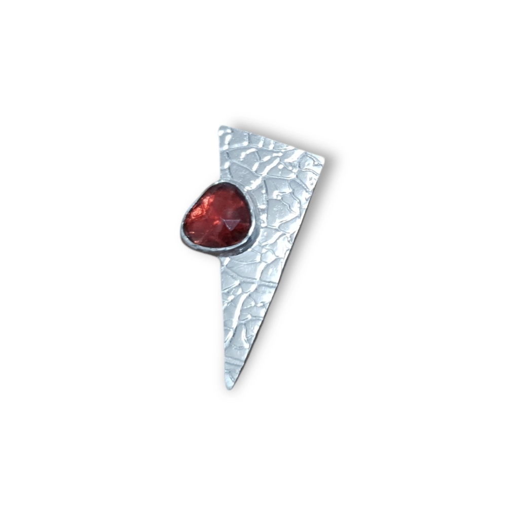 Sterling silver and checkerboard Garnet pendant with bold leaf texture